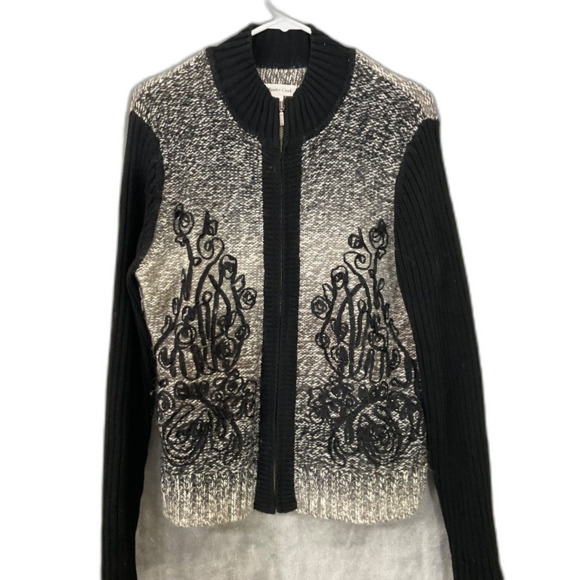 Coldwater Creek Cardigan Sweater Full Zip Wool Blend Women’s size M Ribbon Art. - Picture 1 of 10